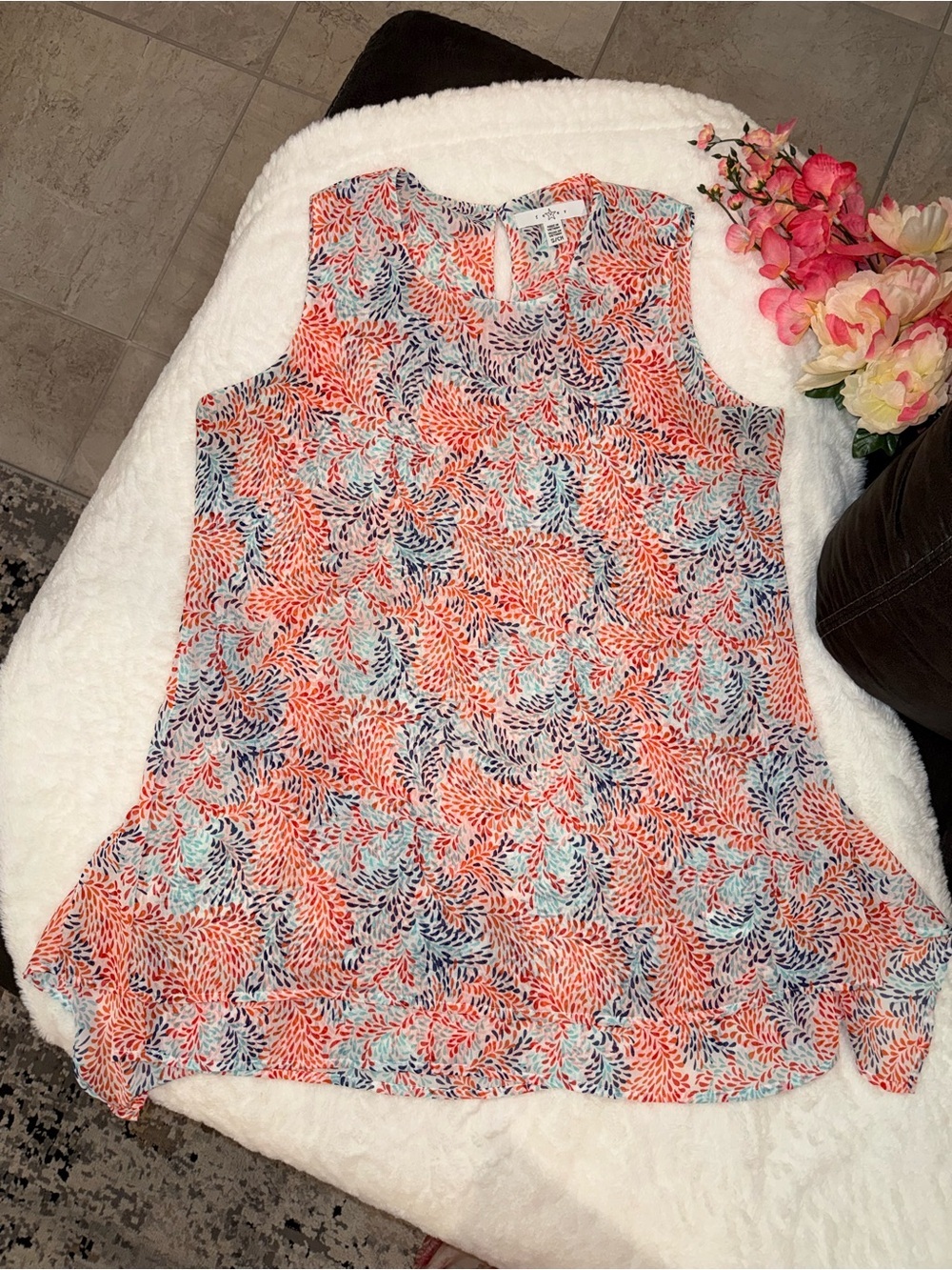 3 x 20$ Fever Coral Navy Aqua Printed Sleeveless Camisole Size S